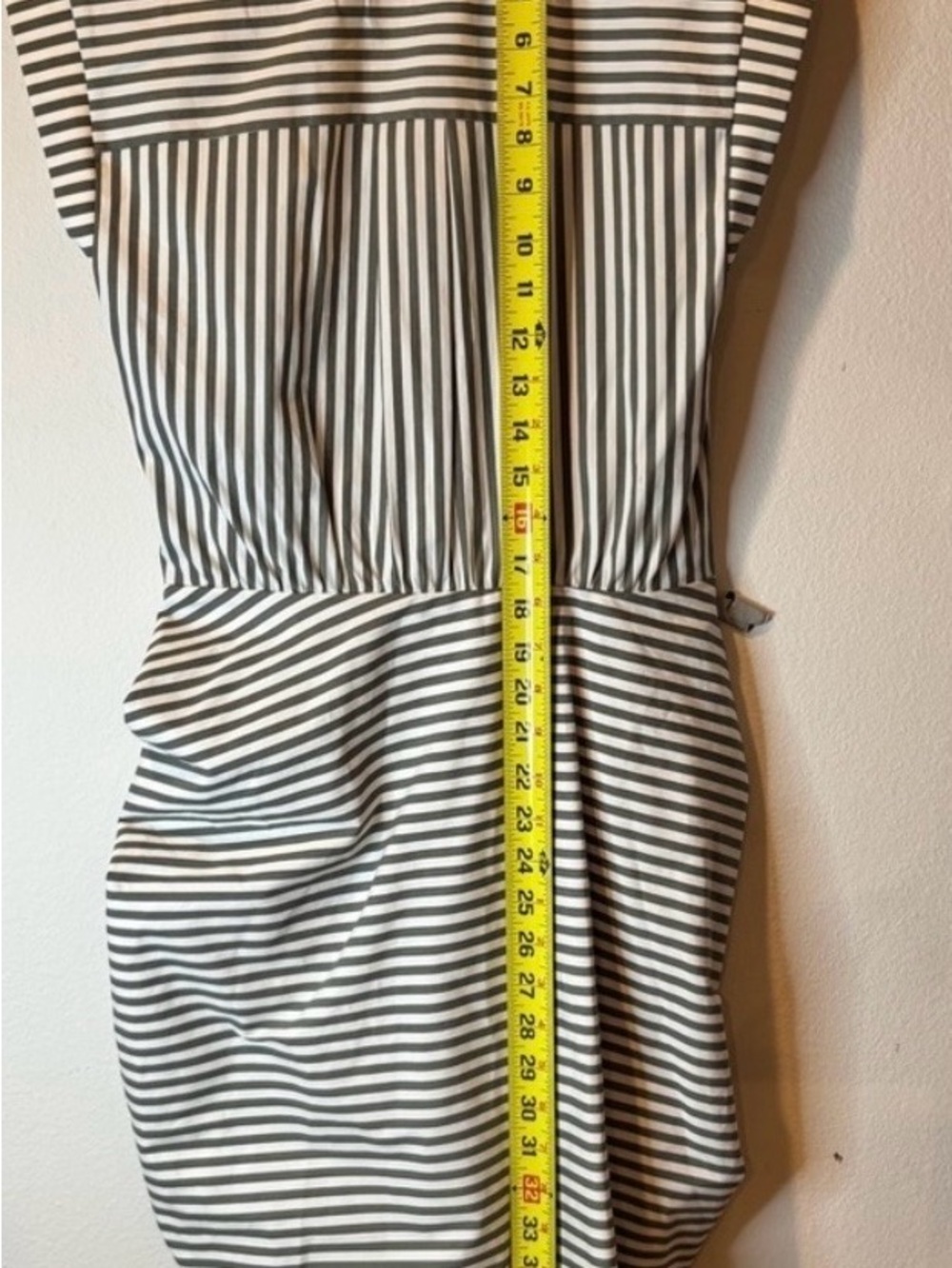 Striped Ruched dress- Olive/White - Picture 9 of 11